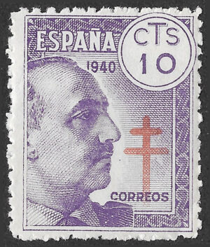 S453 – Spain 1940 – Pro Tuberculosos – 10 Céntimos Violet and Red – Edifil 936 – MNH