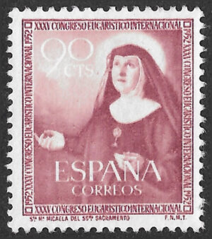 S465 – Spain 1952 XXXV International Eucharistic Congress — Saint María Micaela, 90 céntimos, Edifil 1116, MNG