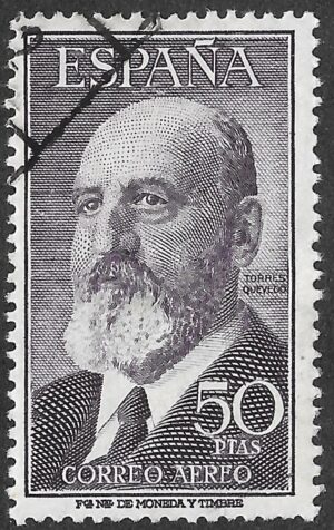 S474 – Spain 1955-1956 Leonardo Torres Quevedo 50p Airmail Edifil 1165 Used