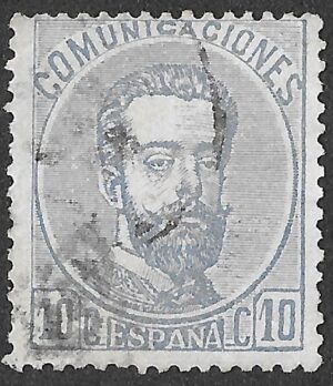 Spain. 1872. King Amadeo I. 10 CÉNTIMOS ULTRAMARINE. EDIFIL 121, Type I. Cancelled. S178