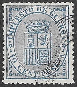 Spain. 1874. War Tax. 10 CÉNTIMOS BLUE. EDIFIL 142. Cancelled. S187