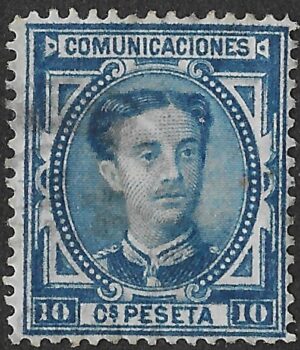 Spain. 1876. King Alonso XII. 10 CÉNTIMOS BLUE. EDIFIL 175. Cancelled. S192