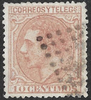 Spain. 1879. King Alonso XII. 10 CÉNTIMOS CARMINE-ROSE. EDIFIL 202. Cancelled. S202