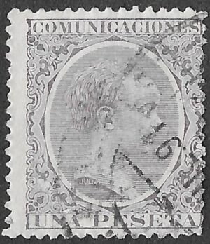Spain. 1889. King Alfonso XIII. 1 PESETA BLACKISH VIOLET. EDIFIL 226 Cancelled. S222