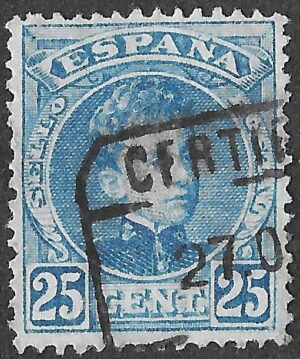 Spain. 1901. King Alfonso XIII. 25 CÉNTIMOS BLUE. EDIFIL 248 Cancelled. S234
