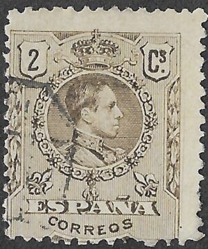 Spain. 1909. King Alfonso XIII. 2 CÉNTIMOS BROWN. EDIFIL 267 Cancelled. S245