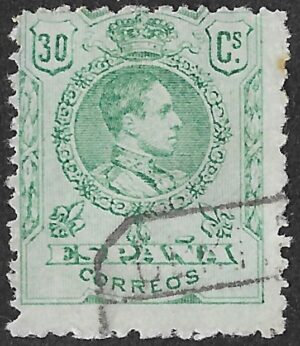 Spain. 1909. King Alfonso XIII. 30 CÉNTIMOS GREEN. EDIFIL 275 Cancelled. S251