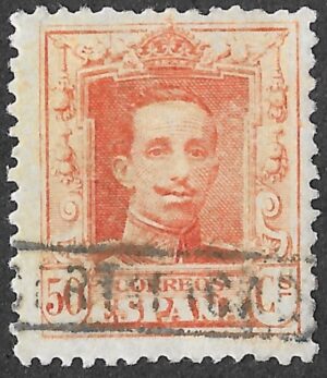 Spain. 1922. Alfonso XIII. Tipo Vaquer. 50 CÉNTIMOS ORANGE. EDIFIL 320. Cancelled. S283