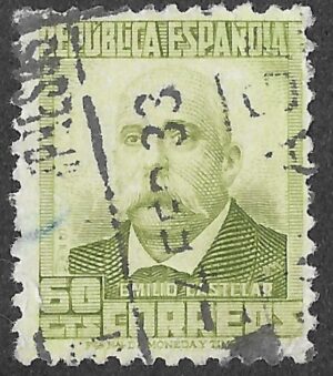 S386 – Spain 1932 – Emilio Castelar – 60 céntimos Olive-green – Edifil 672 – Used