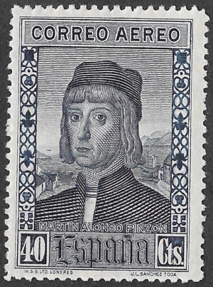 S319 – Spain 1930 – Discovery of America, Airmail – Martín Alonso Pinzón – 40 Céntimos – Edifil 554 – MNH