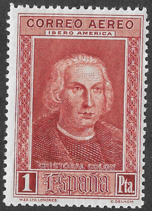 S325 – Spain 1930 – Discovery of America — Airmail for Ibero-America – Christopher Columbus – 1 Peseta – Edifil 563 – MH