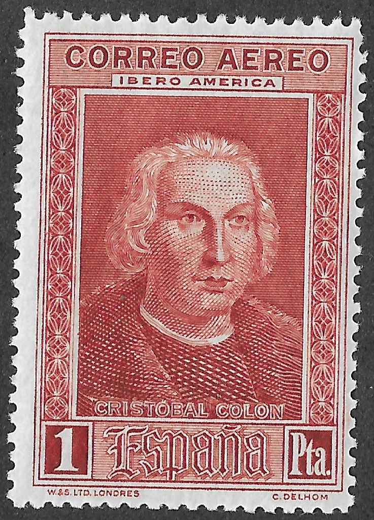 S325 – Spain 1930 – Discovery of America — Airmail for Ibero-America – Christopher Columbus – 1 Peseta – Edifil 563 – MH