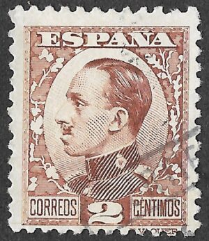 S343 – Spain 1930 – Alfonso XIII — Vaquer profile – 2 céntimos – Edifil 490 – MH