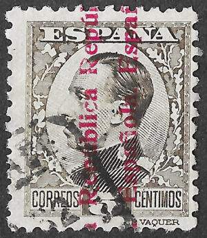S356 – Spain 1931 – Alfonso XIII, República Española overprint – 5 céntimos – 594 – Used