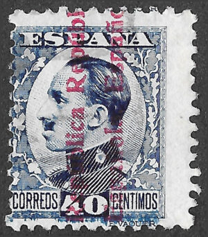 S362 – Spain 1931 – Alfonso XIII República Española Overprint – 40 Céntimos Blue – Edifil 600 – Used