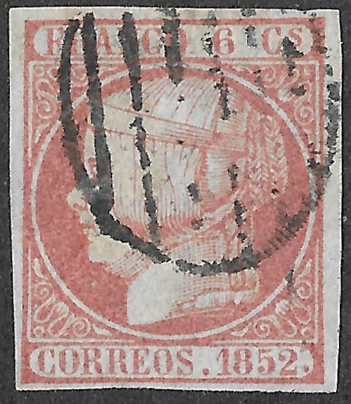Spain. 1852. Queen Isabella II. 6 Cuartos Rose. Rose. EDIFIL 12. Cancelled. S142