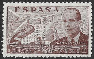 S435 – Spain 1939 – Juan de la Cierva – 50 Céntimos Brown – Correo Aéreo – MNH – Edifil 883