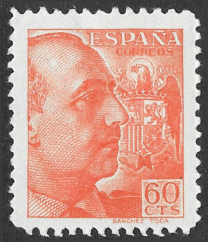 S441 – Spain 1939 – General Franco – 60 Céntimos Orange – Edifil 873 – MNH