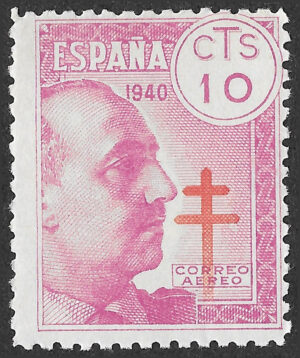 S454 – Spain 1940 – Pro Tuberculosos – 10 Céntimos Airmail Rose and Red – Edifil 939 – MNH