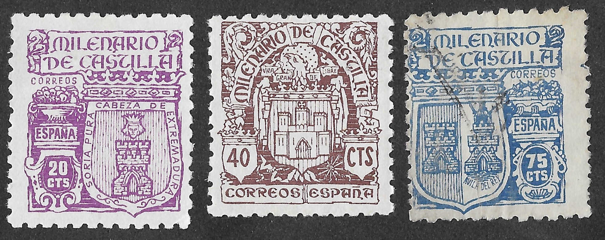 S461 – Spain 1944 – Milenario de Castilla – Complete First Series Edifil 974–976 – Mixed Condition