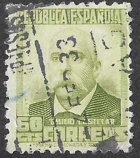 S386 – Spain 1932 – Emilio Castelar – 60 céntimos Olive-green – Edifil 672 – Used