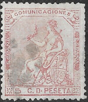 Spain. 1873. FIRST REPUBLIC. Definitives Issue. 5 CÉNTIMOS ROSE. EDIFIL 132. Cancelled. S179