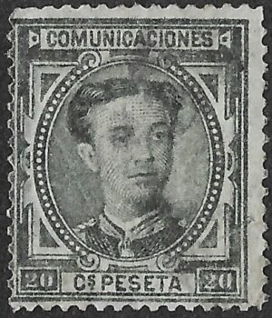 Spain. 1876. King Alonso XII. 20 céntimos, verde bronce. EDIFIL 176. Cancelled. S193
