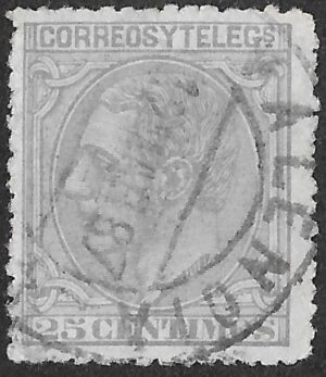 Spain. 1879. King Alonso XII. 25 CÉNTIMOS GREY-BLUE. EDIFIL 204. Cancelled. S203