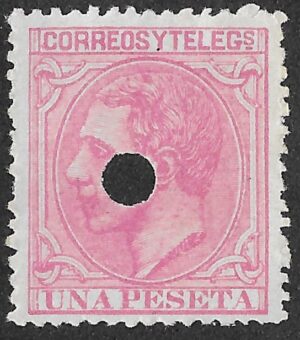Spain. 1879. King Alonso XII. 1 PESETA ROSE · SINGLE CIRCULAR PUNCH. EDIFIL 207. Cancelled. S207