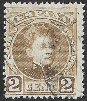Spain. 1901. King Alfonso XIII. 2 CÉNTIMOS BROWN. EDIFIL 241 Cancelled. S229