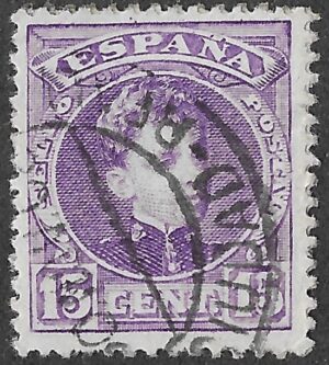Spain. 1905. King Alfonso XIII. 15 CÉNTIMOS VIOLET. EDIFIL 246 Cancelled. S241