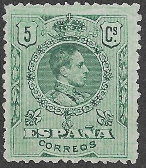 Spain. 1909. King Alfonso XIII. 5 CÉNTIMOS GREEN. EDIFIL 268 Unused Without Gum. S246