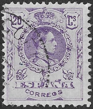 Spain. 1909. Alfonso XIII. 20 CÉNTIMOS VIOLET. EDIFIL 273. Cancelled. S264