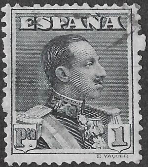 Spain. 1922. Alfonso XIII. Tipo Vaquer. 1 PESETA SLATE GREY. EDIFIL 321. Cancelled. S284