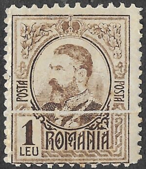 Romania. 1908. King Karl I Definitives. 3 L. Sepia / Black-brown. Perf 11.5 x 13.5. Mi 218. Probable Pre-printing Paper Fold. MH. S132