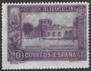 S332 – Spain 1930 – Pro Unión Iberoamericana – Uruguayan Pavilion – 20 Céntimos – Edifil 571 – MNH
