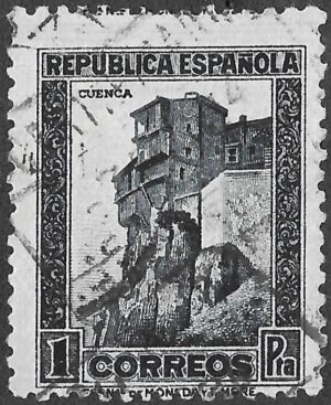 S387 – Spain 1932 – Casas Colgadas de Cuenca (Hanging Houses) – 1 peseta Black – Edifil 673 – Used
