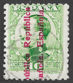 S357 – Spain 1931 – Alfonso XIII, República Española overprint – 10 céntimos – 595 – Used