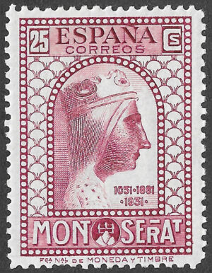 S375 – Spain 1931 – IX Centenary of Montserrat – 25 céntimos – Edifil 642 – MNH