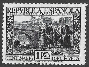 S405 – Spain 1935 – Lope de Vega — Theatrical Scene – 1 peseta – Edifil 693 – MH