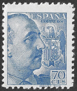 S442 – Spain 1939 – General Franco – 70 Céntimos Ultramarine – Edifil 874 – MH