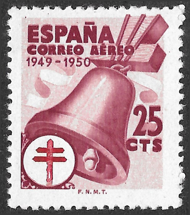 S467 – Spain 1949 Pro Tuberculosos — Airmail Bell, 25 céntimos, Edifil 1069, MNH