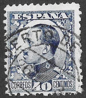 S349 – Spain 1930 – Alfonso XIII Vaquer Profile – 40 Céntimos Blue – Edifil 497 – Used