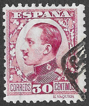S350 – Spain 1930 – Alfonso XIII Vaquer Profile – 30 Céntimos Lilac-carmine – Edifil 496 – Used