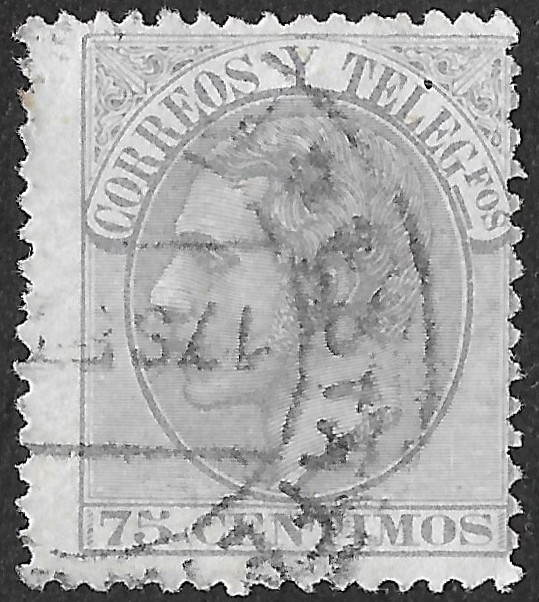 Spain. 1882. King Alfonso XII. 75 CÉNTIMOS GREYISH VIOLET. EDIFIL 212 Cancelled. S210