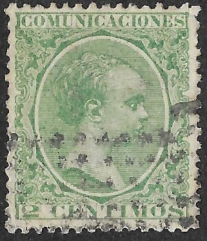 Spain. 1889. King Alfonso XIII. 2 CÉNTIMOS GREEN. EDIFIL 213 Cancelled. S212